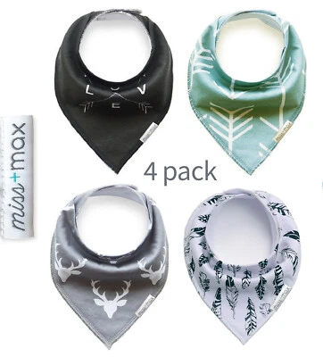 Miss + Max 4pc Cotton Baby Bandana Bib set, unisex black - image 1 of 4