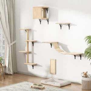 COZIWOW 5 Pcs Wall-Mounted Cat Climber Set Wood Indoor Cat Furniture Cat Shelves - Picture 1 of 7