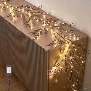 Lighted Brown Garland 6FT 120 LED Fairy Lights Plug In, Twig Vine with Lights fo - Picture 1 of 12