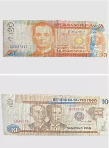 Lot of 2: 10 Piso & 20 Piso Notes Philippines (1998 & 1999) Circulated - Picture 1 of 12