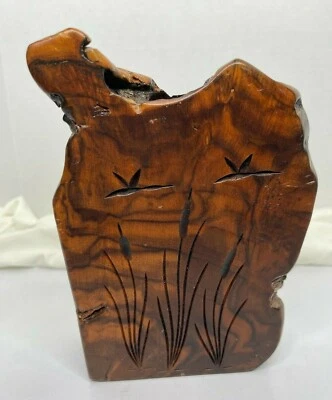 Reclaimed Wood Driftwood Taper Candle Holder Hand Carved Duck Birds Cattails 8"H - Image 1 of 4