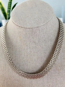 Super heavy Vintage 925 Italy sterling silver mesh link Necklace 18" - Picture 1 of 9