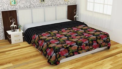 Manta Kantha de algodón floral y frutal hecha a mano india manta vintage Foto 1 de 4