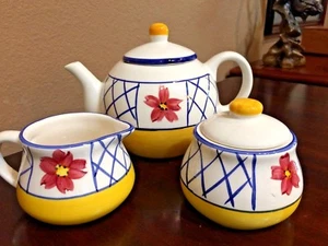 Certified International CIC Tea or Coffee Pot with Sugar & Creamer Matching Set - Picture 1 of 6
