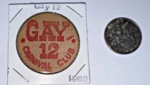 Gay 12 Carnival Club / Hobo Convention 1968 Wooden Nickel Mardi Gras Doubloon #8 - Picture 1 of 3
