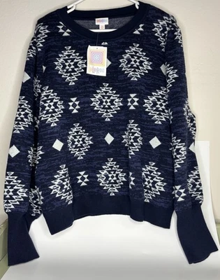 Suéter LuLaRoe Piper Azul Blanco Tribal Azteca Mangas Globo Suroeste 3XL Foto 1 de 4