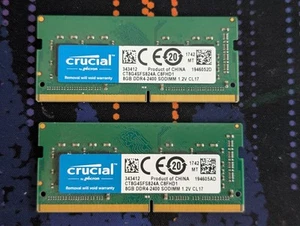 Crucial 16GB (8GBx2) DDR4 2400 MHz PC4-19200 SODIMM RAM (CT8G4SFS824A) Tested - Afbeelding 1 van 3