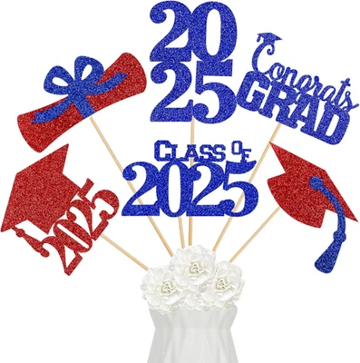 24 Piezas 2025 Centros de Mesa de Graduación Palos Rojo y Azul, Graduación 2025 Fiesta Ce Foto 1 de 4