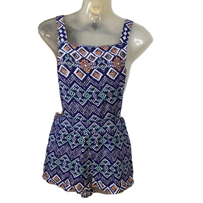 Mono Rue21 Mameluco Azul Marino Azteca Talla Pequeña Nuevo con Etiquetas Correas Ajustables Pantalones Cortos Foto 1 de 4