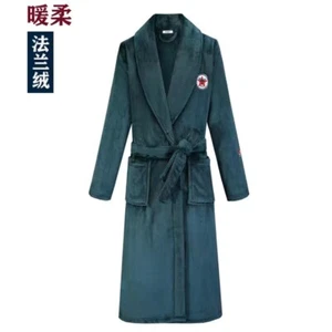 Men's Bathrobe Fall Winter Flannel Robe Thickened Warm Plus Size 4XL Pajamas - Picture 1 of 21
