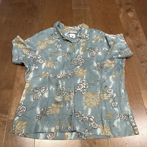 Columbia Cap Sleeve Button Shirt Womens Large Linen/ Cotton Floral Collared - Picture 1 of 3