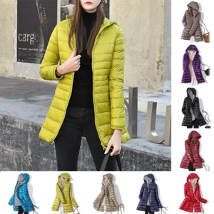 Women Packable Ultralight Long Down Hooded Jacket Puffer Parka Coats PLUS SIZE - Picture 1 of 18
