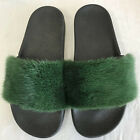 Green Real Mink Fur Slides Summer Slippers Beach Sandals Shoes