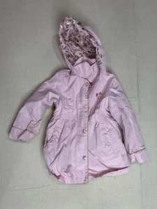 London Fog Kids Jacket 5 Pink Fleece Lined With Hood Flower Buttons and Bow - Picture 1 of 8