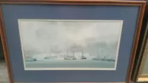 Feines Aquarell von Sybil Mullen Glover - Szene mit Fischerbooten - Bild 1 von 1