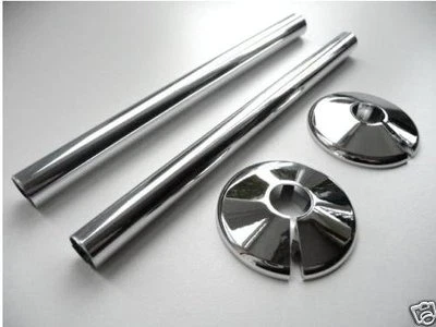 2 X  NEW CHROME RADSNAPS RADIATOR PIPE COVERS  + COLLARS 15mm - Image 1 of 4