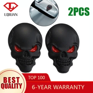 Metal Skull Emblem Car Sticker 3D Red Eyed Black Skull Motorcycle Styling Decor - Picture 1 of 7