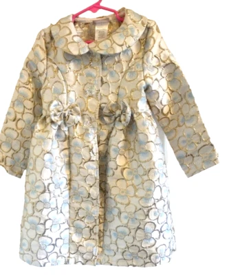 Blueberi Boulevard girls, sz 6 White and Gold Coat Dress, bows at waistline - Image 1 of 4