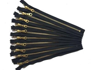 YKK Gold Metal Zippers with Donut Pull 6 Inch Number 5 in Black Set of 12 Pie... - Picture 1 of 2