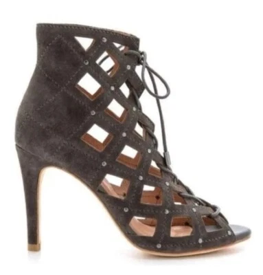 Anthropologie JOIE Cayla Studded Suede Cage Lace Up Bootie Gray Slate 36.5 6.5 - Image 1 of 4