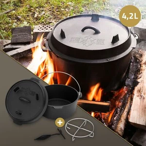 BBQ Horno olandés 4,2 L olla de hierro fundido cacerola ranura tapa termometro - Imagen 1 de 9