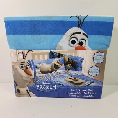Conjunto de lençóis Disney Frozen Olaf tamanho completo 4 peças novo liso ajustado 2 fronhas - Imagem 1 de 4