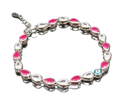 925 Silver  Vintage Enamel Evil Eye Pear Shaped Ruby & Topaz Bracelet  BT9569 - Image 1 of 4