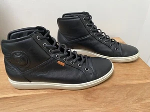 ECCO Womens Soft 7 Black Leather High-Top Trainers Boots EU 42 UK 8-8.5 - Picture 1 of 11