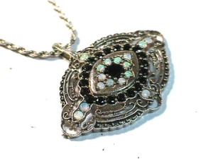 Sterling Silver & Platinum Opal & Onyx Pendant - Picture 1 of 4