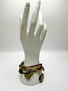 Marc Jacobs Vtg Multi Strand Chains, Zippers & Green Crystals Dangle Bracelet - Picture 1 of 9