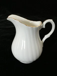 CROWN STAFFORDSHIRE PITCHER / CREAMER • WHITE SWIRL w/ Gold Trim • 3 5/8” • MINT - Picture 1 of 8