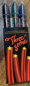 ROCKINS COSMETICS HOT MESS THREE-SOME BLACK BLUE GREEN GLITTER GEL EYE PENS NIB - Picture 1 of 5