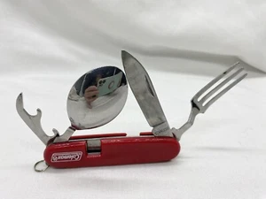 Vintage Red Coleman Camping Set Knife Fork Spoon Opener Stainless Kid Fun - Picture 1 of 5