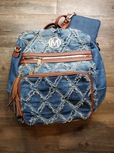 MKP COLLECTION Women Fashion Backpack Purse Destressed Denim Check Final Photo - Picture 1 of 5