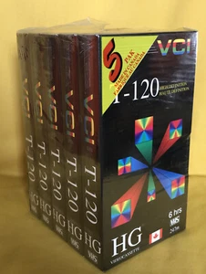 Nuevo sellado VCI T-120 paquete de 5 cintas VHS en blanco 6 horas video casete VCR hecho en Canadá - Imagen 1 de 3