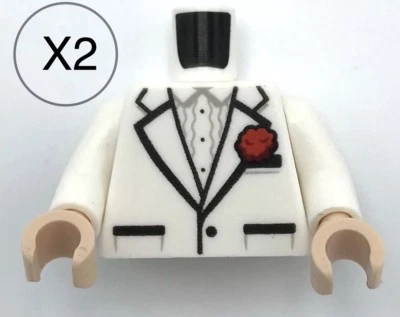 Lego 2 White Tuxedo Suit Jacket With Red Flower Pattern Mini Figure Torso Parts - Image 1 of 2