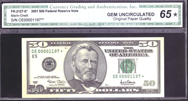 2001 $50 Federal Reserve Star Notes Richmond Single Star S/N