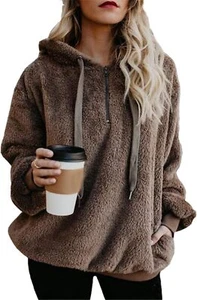 ReachMe Womens Oversized Sherpa Pullover Hoodie with Pockets Fuzzy Fleece Sweats - Picture 1 of 41