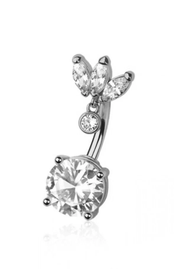 Marquise fan top with bezel set crystal dangle 8mm clear crystal belly navel bar - Image 1 of 1