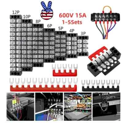 US Dual Row 3-12 Positions 600V 15A Screw Terminal Block Terminal Barrier Strip - Image 1 of 4