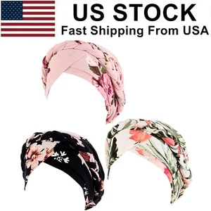 Womens Printed Turban Hat Head Wraps Covers Chemo Cancer Cap Headwear Hair Loss - Picture 1 of 8