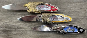 Harley Davidson&Franklin Mint 36 Knuckle Head Low Rider &Heritage Softail Knives - Imagen 1 de 9