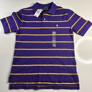 Polo Ralph Lauren Boy's Polo Shirt Striped Cotton Purple Youth M (10-12) NWT - Picture 1 of 7