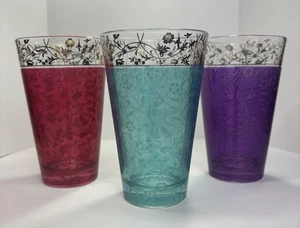 ITALY -CERVE WARE Glasses Retro Midcentury Gold Teal Purple & Pink Set: 3-10oz - Picture 1 of 13