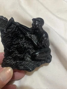 Coal Miner At Work Figurine Made From Welsh Coal Wales Welsh Miners Hand Made - Picture 1 of 7