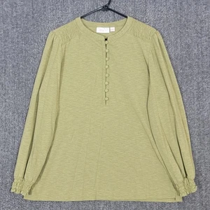 Blusa Pullover Belle by Kim Gravel Top Mujer Grande Verde Manga Larga Con Botones - Imagen 1 de 11