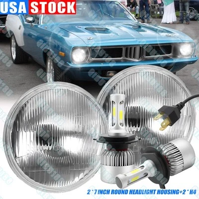 2x 7"Inch Round LED Headlights HI-LOW Beam DRL For Plymouth Barracuda Duster 340 - Image 1 of 4