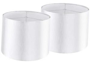 P503B-14 Lampshade Silvery White Drum Lamp Shades Set of 2 Medium 14" Top x - Picture 1 of 8