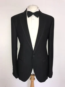 HACKETT - Slim Fit BLACK WOOL & MOHAIR Dinner SUIT - 44 Long - W38 L34 - TUXEDO - Picture 1 of 13