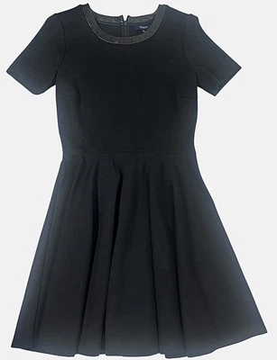 Vestido Madewell Para Mujer Talla Pequeña Negro Ajuste Acampanado Cuero Cuello Ponte Patinador Foto 1 de 4